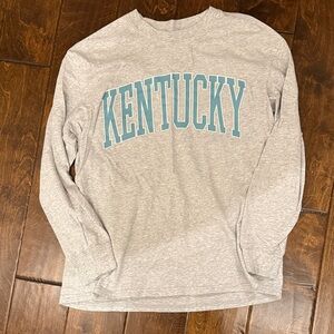 Gray Long Sleeve Tee with Blue Print